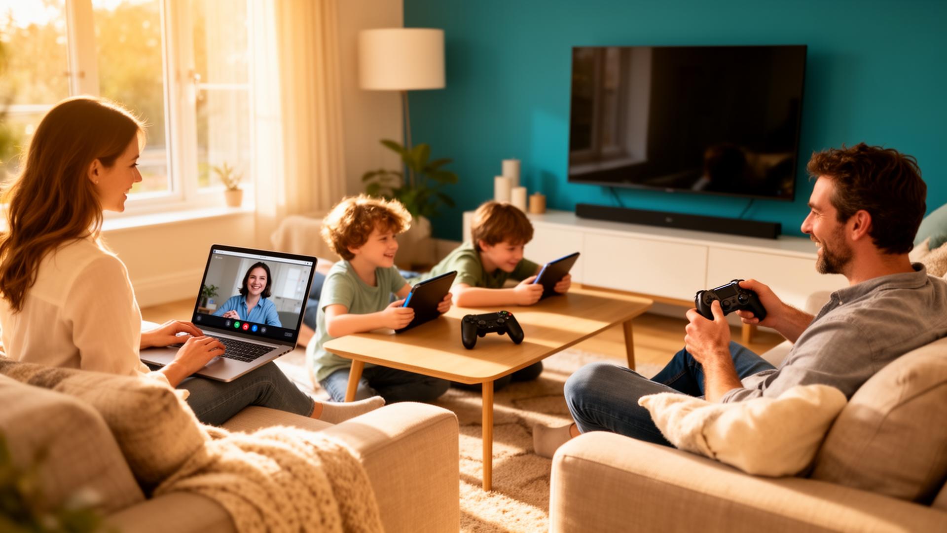 A family enjoying fast broadband together at home